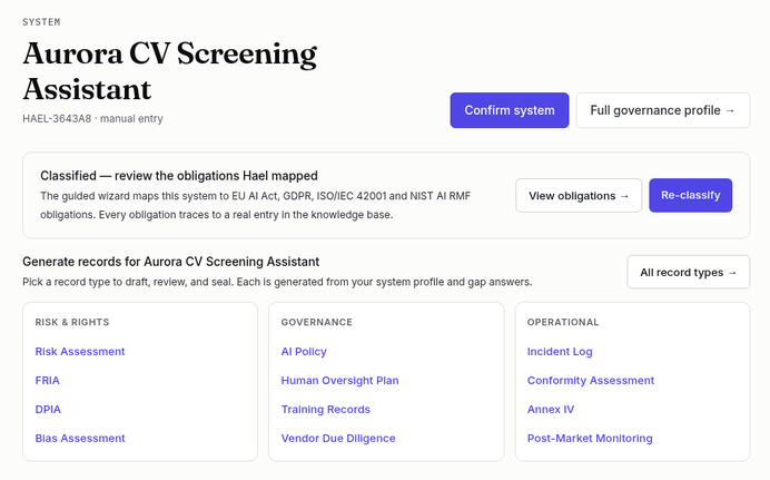Hael Registry — system profile and record generation